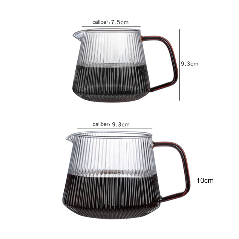 Striped Glass Coffee Pot - V-Shaped Spout, Practical & Reusable Coffeeware 350ml/500mL