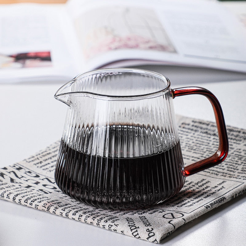 Striped Glass Coffee Pot - V-Shaped Spout, Practical & Reusable Coffeeware 350ml/500mL