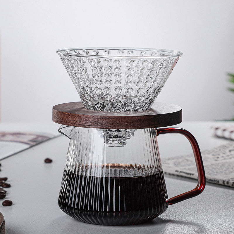 Striped Glass Coffee Pot - V-Shaped Spout, Practical & Reusable Coffeeware 350ml/500mL