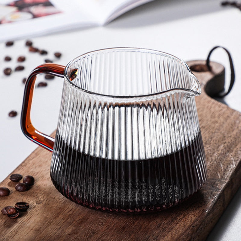 Striped Glass Coffee Pot - V-Shaped Spout, Practical & Reusable Coffeeware 350ml/500mL